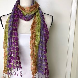 Silk Textured Multicolor Fringe Scarf